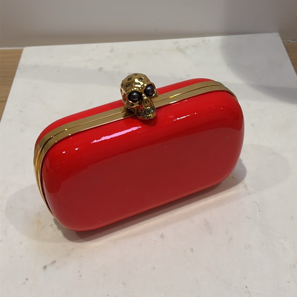 Alexander McQueen Pink Patent Leather Skull Box Clutch